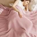 Bedsure 100% Cotton Twin XL Blanket for Spring Summer, Soft Waffle Weave Bed Blanket, Thin Lightweight Breathable Cotton Bedding, College Dorm Room Essentials for Girls, Women, Pink, 66" x 90"