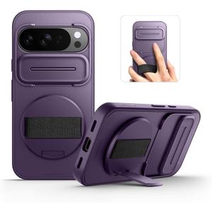 SURITCH for Google Pixel 10 Pro XL Case with 360 Rotatable Hand Strap Phone Grip Holder & Invisible Kickstand & Slide Camera Cover, Protective Cover for Pixel 10 Pro XL -Dark Purple