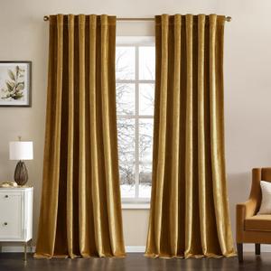 MIULEE Velvet Curtains 72 Inch Wide - Extra Wide Luxury Room Darkening Curtains for Sliding Door Bedroom Living Room Thermal Insulated Soft Window Drapes Back Tab, Gold, W 72 x L 84 inch 2 Panels