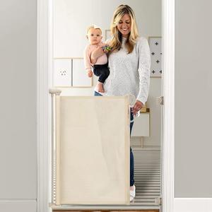 Momcozy Retractable Baby Gate, 33" Tall, Extends up to 55" Wide, Child Safety Baby Gates for Stairs, Doorways, Hallways, Indoor, Outdoor (33" Tall x 55" Wide, Cream-coloured)