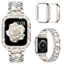Mosonio Compatible with Apple Watch Band 44mm with Case Women, Jewelry Replacement Metal Wristband Strap with 2 Pack Bling PC Protective Cover for iWatch Series 6/5/4(Champagne)