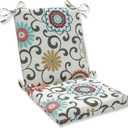 Pillow Perfect Floral Indoor/Outdoor Solid Back 1 Piece Chair Cushion with Ties Squared Corner, Deep Seat, Weather, and Fade Resistant, 36.5" x 18", Blue/Brown Pom Pom Play