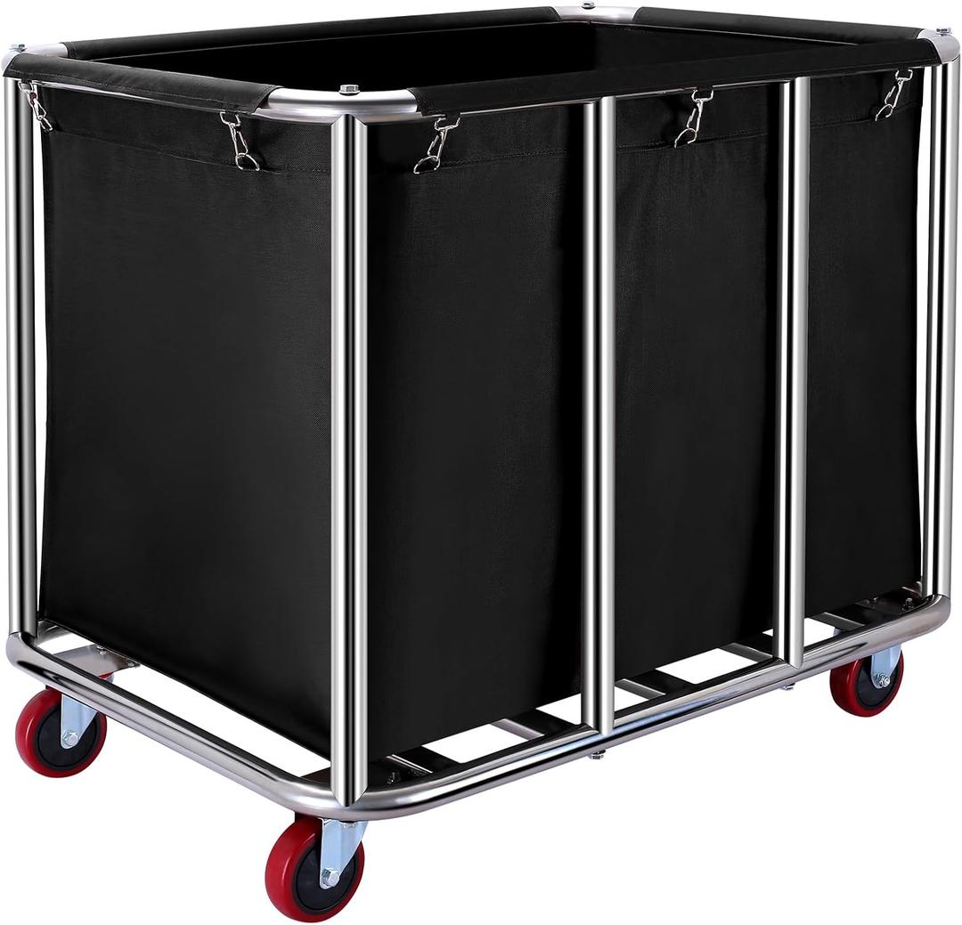 Commercial Laundry cart with Wheels,400L Large Laundry Basket with Wheels, Laundry Hamper on Wheels Heavy Duty with Steel Frame and Waterproof Oxford Cloth, 440Lbs Load (C-Black)