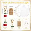 Yuntau 4 Set Cherry Keychain Bulk Party Favor Gifts Accessories Gold Cherry Bag Charm Double Buckle Keychain Wallet Chain Present with Thank You Tags Organza for Guests Women Handbag Wallet Purse