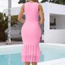 Kaximil Women's Sexy Bodycon Ruched Wedding Guest Midi Dresses Sleeveless Maternity Ruffle Cocktail Party Dress (Pink, M)