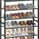 HOMEFORT 10 Tiers Shoe Rack Organizer,30" Shoe Storage Shelf for Closet, Shoe Rack for Entryway,Holds 36-40 Pairs of Shoe, Tall Shoe Stand with Metal Shelves and MDF Top Board,Rustic Brown