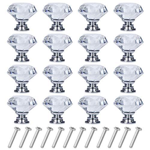 YourGift 16 Pack Drawer Knobs Diamond Shaped Crystal Glass 30mm Cabinet Knobs Pull Handles (Silver) YourGift 16 Pack Drawer Knobs Diamond Shaped Crystal Glass 30mm Cabinet Knobs Pull Handles (Silver)