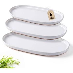 AmorArc Large Ceramic Serving Platter, 15.5"/14"/12.2" Oval Platters Microwave Safe, Serving Trays for Wedding, Stoneware Serving Dish for Entertaining&Party, Set of 3 (White)