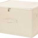 ANMINY Storage Bins with Zipper Lids 36 Qt Lidded Fabric Storage Boxes Baskets Cubes with Handles Collapsible Washable Cotton Linen Closet Shelf Clothes Organizer Containers - Beige, Large (Large (Pack of 1))