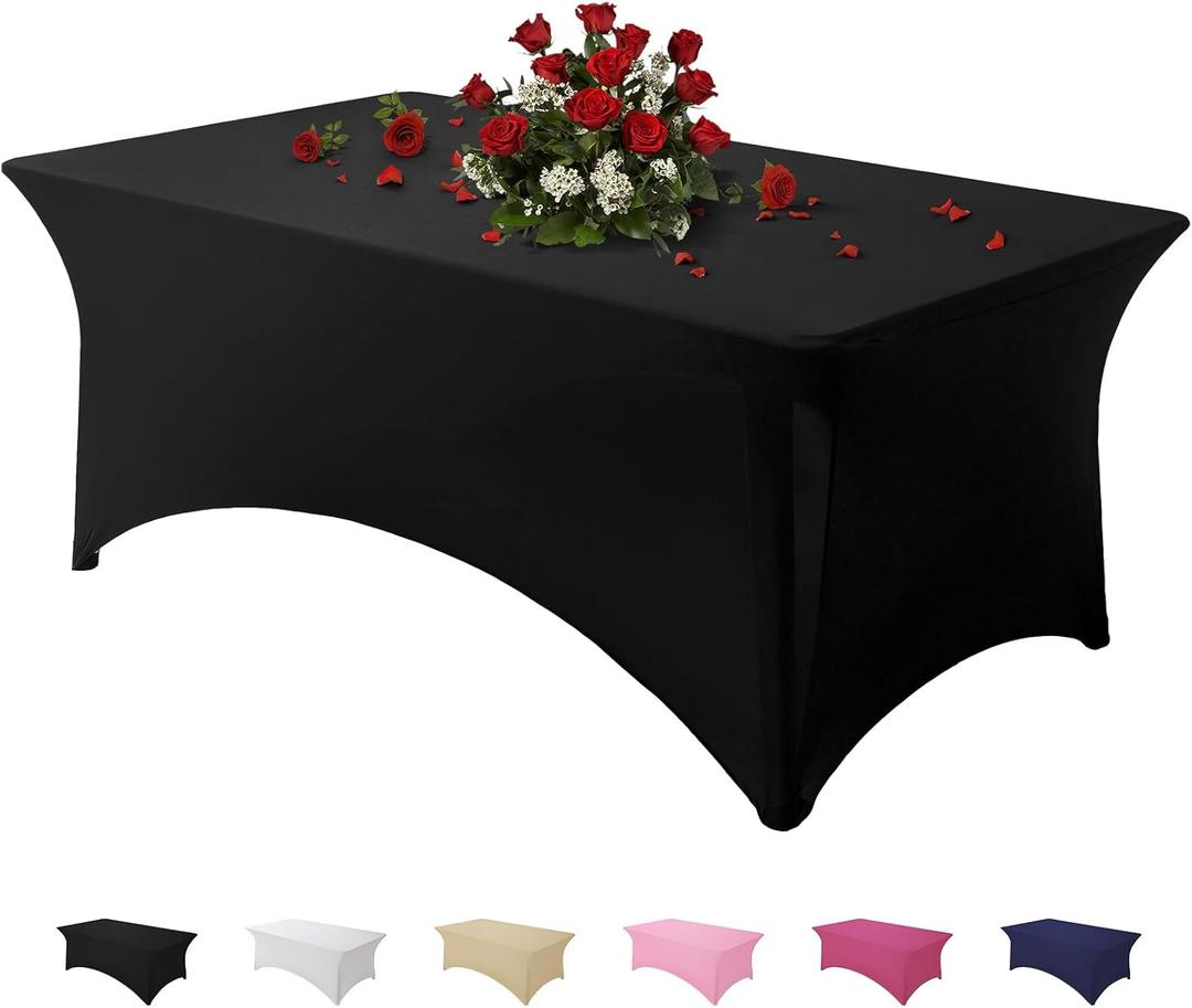 Famstar Table Cloth Black 4FT Spandex Tablecloth for Rectangle Fitted Table Cloths Stretch Covers Washable Wrinkle Free Tablecloths for Festival Camping Picnic Wedding Party