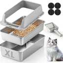 Stainless Steel Sifting Litter Box for Pine Pellets, Sifting Cat Litter Box with Sifter, High Side for Small Cats, Anti-Leakage, Odor Control, Includes Scooper, 22.4" x 14.6" x 11"