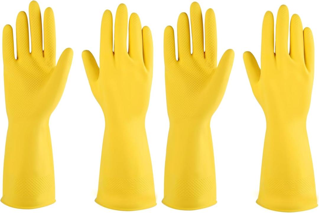 Rubber gloves dishwashing 2 or 4 Pairs for Kitchen,Cleaning gloves for household Reuseable. (Medium (Pack of 2), Yellow)