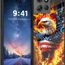 for Moto G 5G 2025 Phone Case, Tempered Glass Back and Soft TPU Dual Layer Bumper, Shockproof Full Body Protective Phone Cover for Moto G 5G 2025, American Flag Flame Eagle