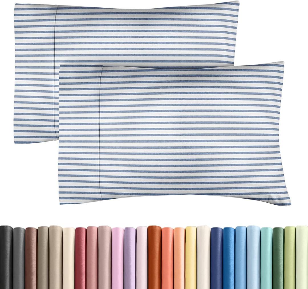 Queen Pillow Cases Set of 2 - Ultra Soft Hotel Quality Pillowcase Covers - Comfy, Cozy & Wrinkle Free - Shrinkage and Fade Resistant - Machine Washable Pillow Protectors - 2 Piece Set - Blue Stripes 2