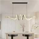 Minimalist Linear Wavy LED Pendant Light, Dimmable Dining Table Chandelier for Living Room Bedroom, L100/120cm(Black,L120cm)