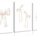 Bow Wall Art Coquette Room Canvas Decor Beige Bow Poster Preppy Wall Deocr Aesthetic Pictures Coquette Girly Posters Nursery Art Prints for Girls Bedroom 16x24 Inch Framed Set of 3