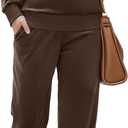 Ekouaer Womens Pajamas Sets Velvet Long Sleeve Jogger Pjs Soft Sleepwear 2 Piece Lounge Sets Casual Tracksuits (Large, Brown)