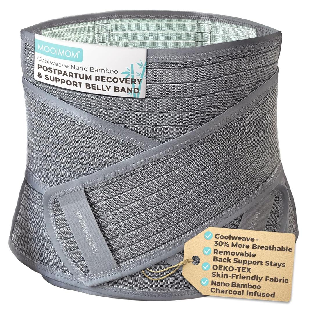 MOOIMOM Coolweave Postpartum Belly Band for C-Section Recovery, Breathable Maternity Abdominal Binder with Ergonomic Back Support, Adjustable Belly Wrap for Post Surgery Recovery, Waist & Core (Medium)