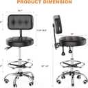YJHome Rolling Stool, Rolling Stools with Wheels Foot Rest, Backrest Adjustable Height, Heavy Duty 400lbs Weight Capacity, Salon Spa Tattoo Massage Office Swivel Stool Chair (Black), 16 Inches X 6 Inches X 26 Inches