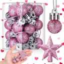 RoundFunny 25 Pcs Mini Valentine's Day Ornaments Set 0.79 Inch Glitter Valentine's Day Ball Tree Topper Star Hanging Ornaments for Party Decoration(Pink)