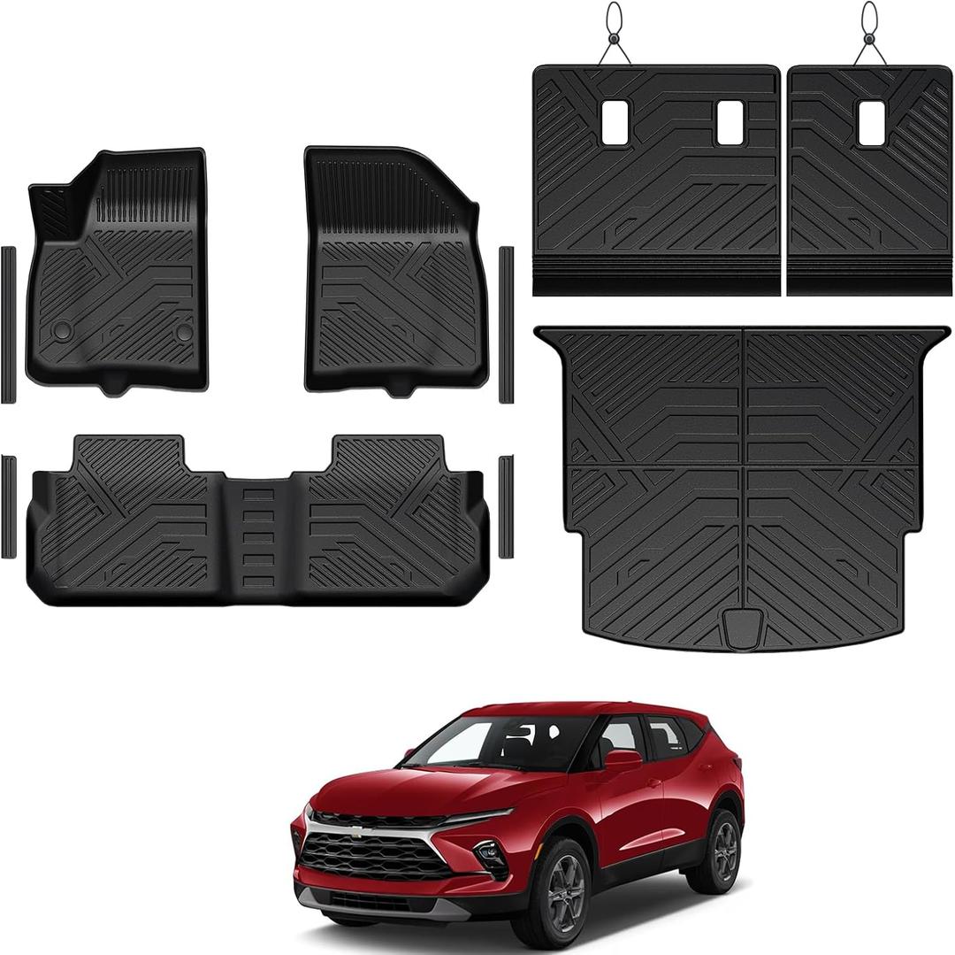 Floor Mats for Chevy Blazer Gas 2019-2026, All Weather Floor Mats Trunk Cargo Liner with Backrest Protectors and Door Sill Guards Accessories, Full Coverage Set (Not fit EV Models)