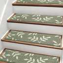 Carpet Stair Treads, Non-Slip Stair Treads for Wooden Steps Indoor, 30x8 Stair Runner for Pets Non Skid Wood Staircase Step Treads Reusable, Set of 15, Green