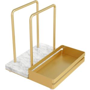 Napkin Holder for Table, Metal Marble Napkin Holder with Salt and Pepper Shakers Caddy, Standing Paper Napkin Storage for Dining Table Kitchen Decor, Marble & Metal Base, Gold