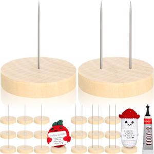 24 Pcs Crochet Doll Stand Wooden Knitted Display Single Double Steel Needle Doll Holder Felting Animal Toy Wooden Base Support Action Figure Stand(1.77 Inch)