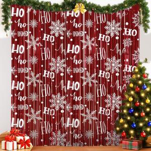 Moukeren 4 Pack Winter Foil Fringe Curtains 3.3 X 6.6 ft Winter Snowflake Foil Curtain Backdrop Wonderland Backdrop Streamers Photobooth Props for Christmas Holiday Party Decor (Blue,Tree)(Red,Snow)