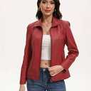 Vogaera Leather Jacket Women Faux Leather Jacket Bomber Jacket Motorcycle Coat Fall Fashion Outfits Wine Red L