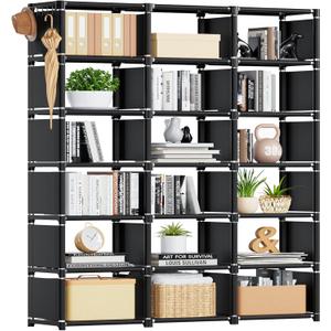 Mavivegue Bookcase, 18-Cube Extra Large Book Shelf, DIY Cube Storage Organizer for Bedroom, Living Room, Home Office - Black