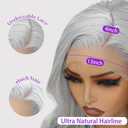 Silver Grey Lace Front Wigs for Women 13x4 Long Layered Loose Wavy HD Lace Frontal Tiny Knots M Natural Hairline Pre Plucked 26 Inch Synthetic Wig for Fashion Girls