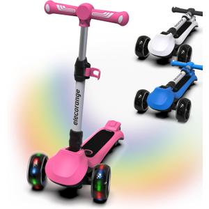 Elecorange T200/T500 Balance Electric Scooter for Kids Age 4-9, 2 Types Front Wheels, Electric Horn, Full Body Lights Up, Wide Deck, 5Mph Safe Speed, 70min Riding, Foldable Kick Scooter Boys & Girl