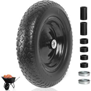 AR-PRO 4.80/4.00-8" Flat Free Tire and Wheel - 14.5" Solid Wheelbarrow Tires with 3" -7" Centered Hub and 5/8" Extra 3/4"Bearings - Universal for 4.80-8 4.00-8 4.00-6 3.50/3.00-8 Wheelbarrow Wheels (14.5"(Flat Free Tire)