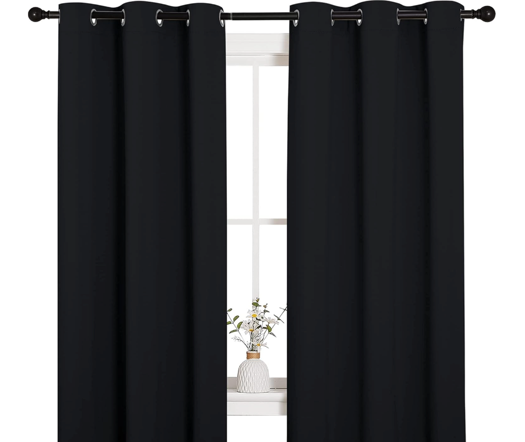 Solid Thermal Insulated Grommet Blackout Curtains/Drapes for Bedroom Window, 2 Panels, 56" x 10' ( Black )