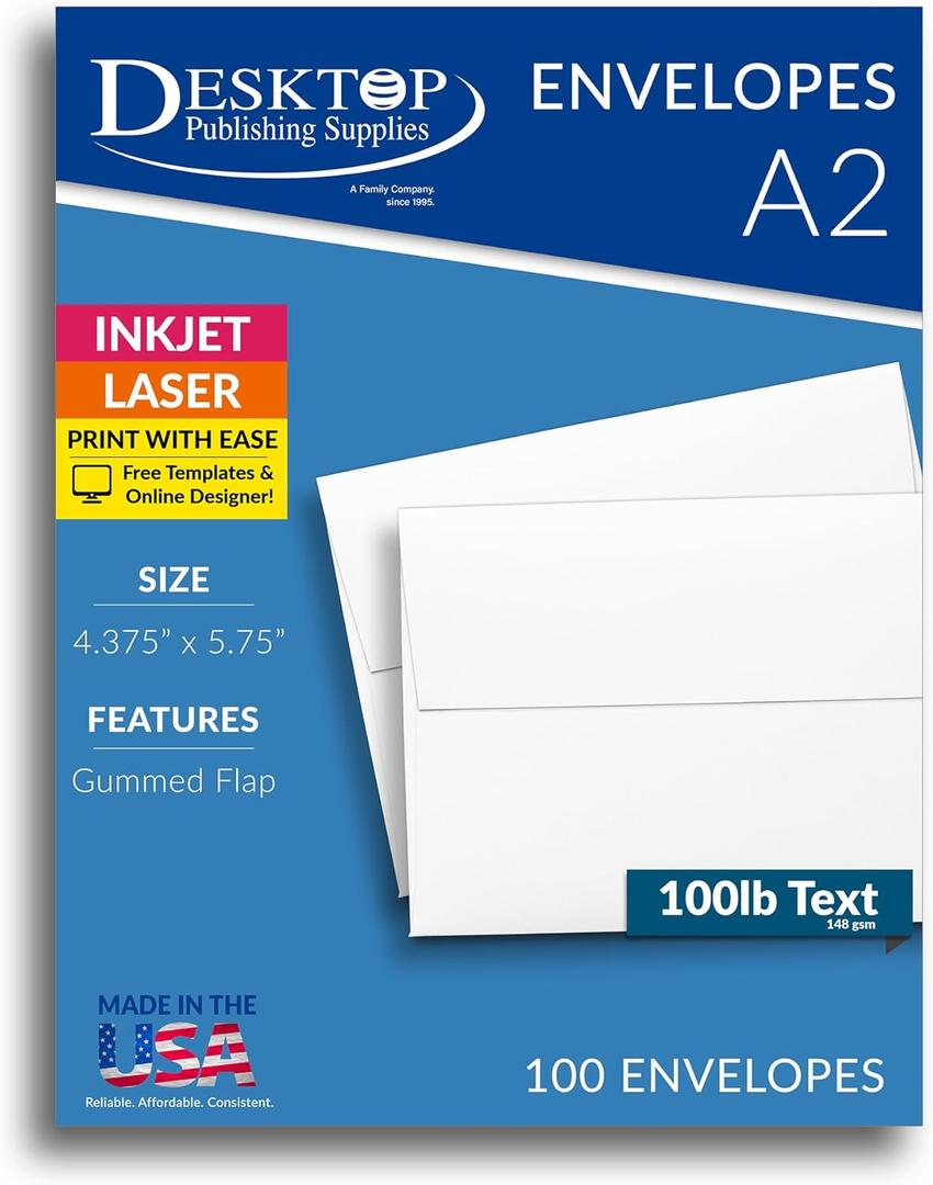 Ultra Thick White A2 Envelopes - Sturdy, Durable, Heavyweight Envelopes for Invitations & Greeting Cards (100 Pack)