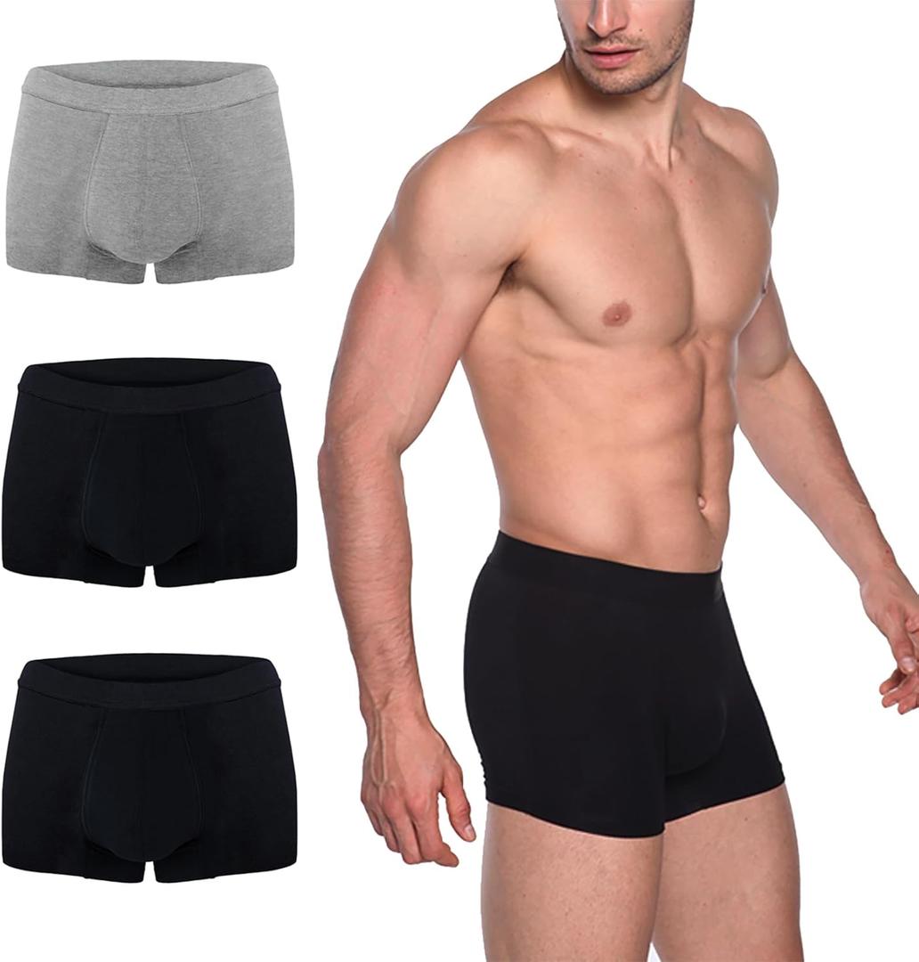 AIRCUTE Washable Absorbency Urinary Incontinence Underwear for Men Bladder Leakage Protection Boxer Briefs, 3 Pack (Black-black-gray)