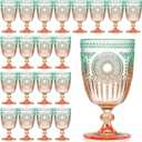 XUWAIDSGN 24Pcs Plastic Vintage Wine Glasses 13.5oz Reusable Embossed Goblet Glasses Green Orange Gradien Retro Wine Glassware Unbreakable Stemmed Champagne Water Cups for Cocktail Juice Wedding, 3.5"x 6.3"
