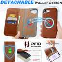 SHIELDON Wallet Case for iPhone 17e & 16e 6.1", Genuine Leather Wireless Charging Detachable Magnetic RFID Blocking Credit Card Holder Kickstand Cover Compatible with iPhone 16e - Saddle Brown