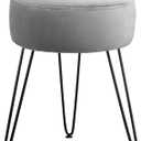 LUE BONA Vanity Stool, Gray Vanity Stools for Makeup Room, Round Ottoman Foot Stool, Velvet Footrest Vanity Chair for Bathroom Vanity, Bedroom, Living Room, Entryway, Offices, 300lbs