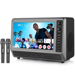 Feihe 15.6” Smart TV Built-in Bluetooth Speaker System - 200W Peak Power, Wireless Karaoke Microphones, 1080P HD LED Television with HDMI/USB/AUX for Home Entertainment & Camping