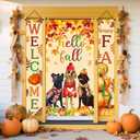 3pcs Welcome & Hello Fall Banners for Front Door Harvest Decoration Hello Fall Door Banner Decoration Fall Dog Door Cover Pumpkin Front Door Sign Hanging Home Farmhouse Yard Harvest Party Decorations