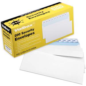ValBox #10 Security Envelopes Self Seal, No. 10 Windowless Security Tint Pattern, Secure Mailing Envelopes, 4-1/8x9-1/2 Inches, 24 LB White Business Envelopes, 200 Count