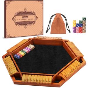 1-6 Players Shut The Box Dice Games, Wooden Board Table Math Game with 16 Dice and Instructions, Classics Close The Box Board Game for Adults Kids, Family Classroom Home or Bar