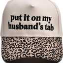 Funny Trucker Hats Women Men,Adjustable Cotton Trendy Cute Vintage Hat, Put It on My Husband's Tab - Leopard/Beige