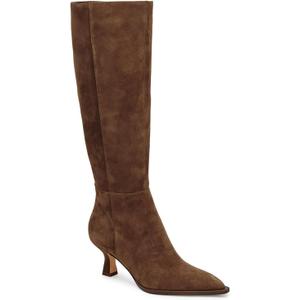 Coutgo Womens Knee High Boots Kitten Low Heel Pointed Toe Tall Boots Side Zipper Winter Dress Shoes (Brown, Size 8.5)