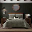 Eddie Bauer - Queen Comforter Set, Naturally Soft Cotton Flannel Bedding w/Matching Pillowcases, Medium Weight for Year Round Use, 3 Piece Bed Sets (Alpine Plaid Green)