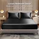 BEDELITE Satin Fitted Sheet and Pillowcase Set, Luxury Soft Similar to Silk Bottom Bed Sheet with Elastic Corner Straps, Deep Pocket up to 15 Inch, 1 Fitted Sheet and 1 Pillowcase(Twin, Black)