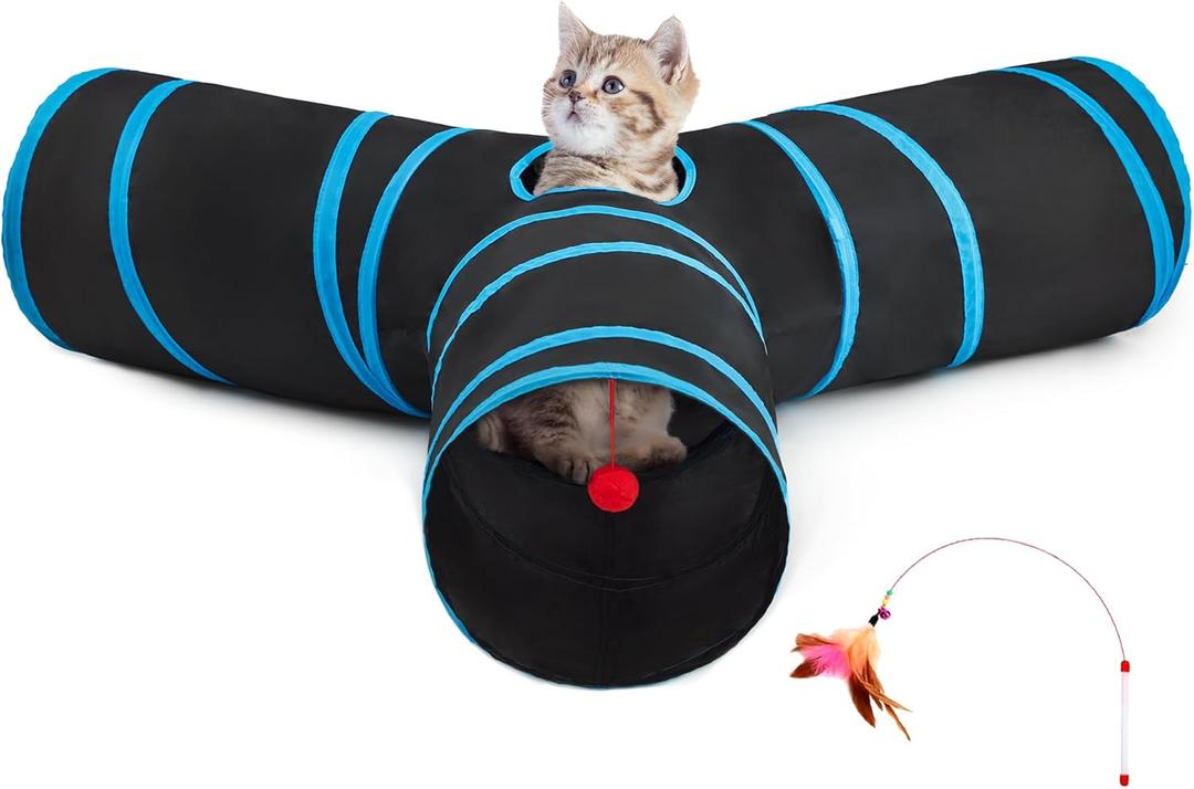 Tempcore 3-Way Collapsible Cat Tube Toys, Indoor Cat Tunnels with Peek Hole Toy Ball, Large Size