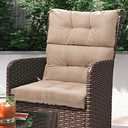 Magpie Fabrics Indoor Outdoor Tufted High Back Chair Cushion Set of 2, Waterproof All-Weather Deep Seating Rocking Chair Patio Garden Chaise Lounge Sun Lounger Chair Cushions(Beige Linen) (2 seat cushions (22W x 20D x 4inch) and 2 back cushions (24H x 22W x4inch))